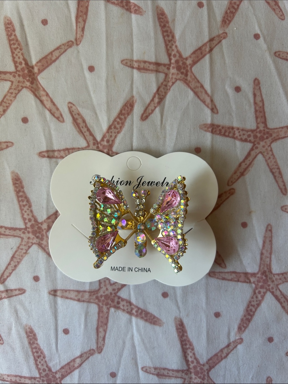 Pink Rhinestone Butterfly Hair Accessories with flutter function